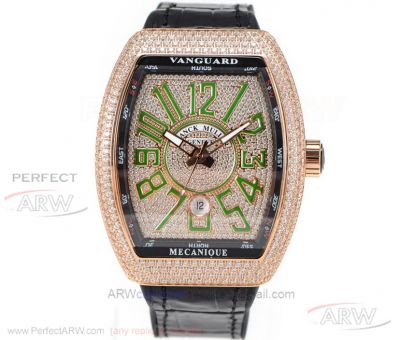 FM Factory Franck Muller Vanguard V45 SC DT Rose Gold Diamond Pave ETA 2824 Automatic Watch 